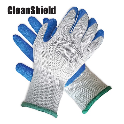 Latex 1/2 Coated Work Gloves. Blue On Grey