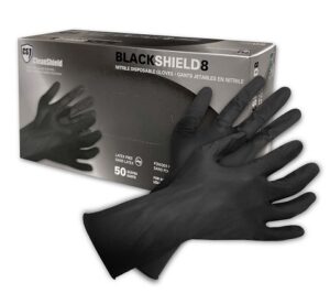 Black Shield8 Nitrile Disposable Gloves, Black