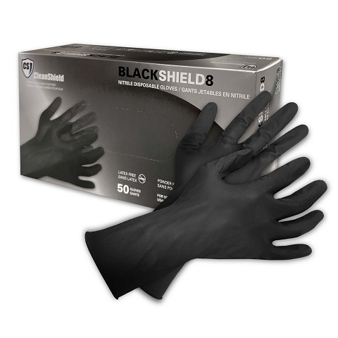Black Shield8 Nitrile Disposable Gloves, Black