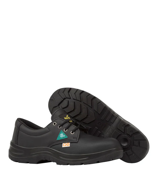 NAT'S S400 Leather Work Shoes, Double-density PU outsole, Steel toe & plateBlack