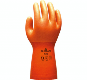 Showa PVC Gloves, with Seamless Liner, 13.5", orange, rough